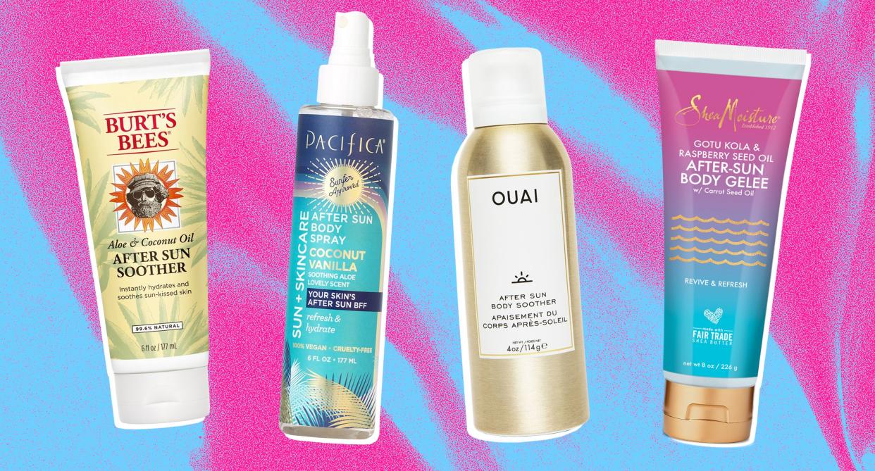 Got a sunburn? Get relief with these skin care products. (Photos: Burt's Bees, Pacifica, OUAI, SheaMoisture; Art by Quinn Lemmers for Yahoo Lifestyle)