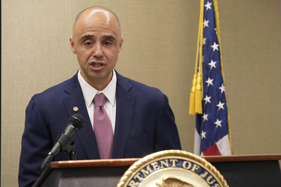 U.S. Attorney for the District of Colombia Matthew Graves speaks about the unfolding of the January 6 attack on the Capitol during a presentation ahead of this year's third anniversary in Washington, Thursday, Jan. 4, 2024. (AP Photo/Susan Walsh)