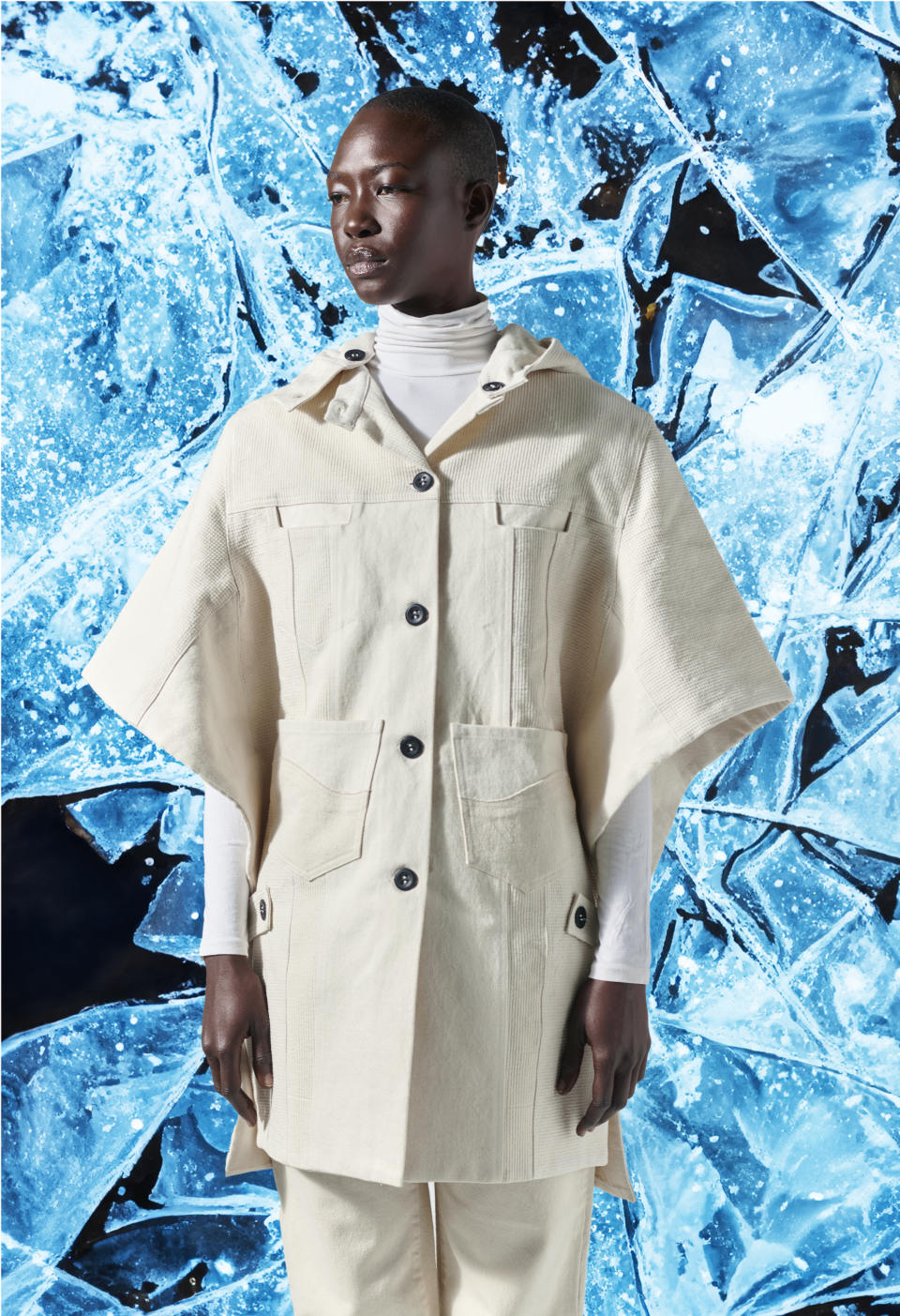 The Lenzing coat made from recycled glacier blankets.