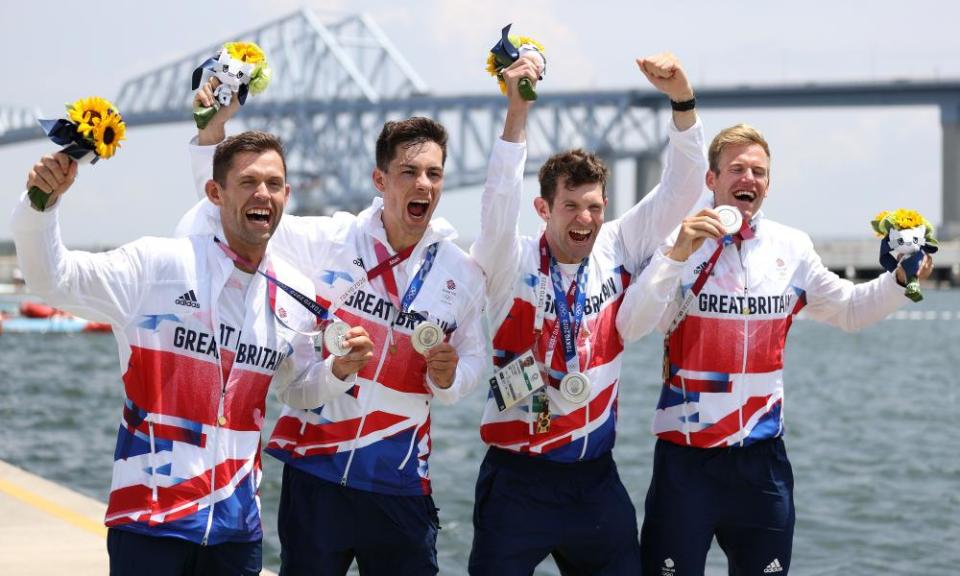 Jack Beaumont, Angus Groom, Tom Barras and Harry Leask celebrate silver