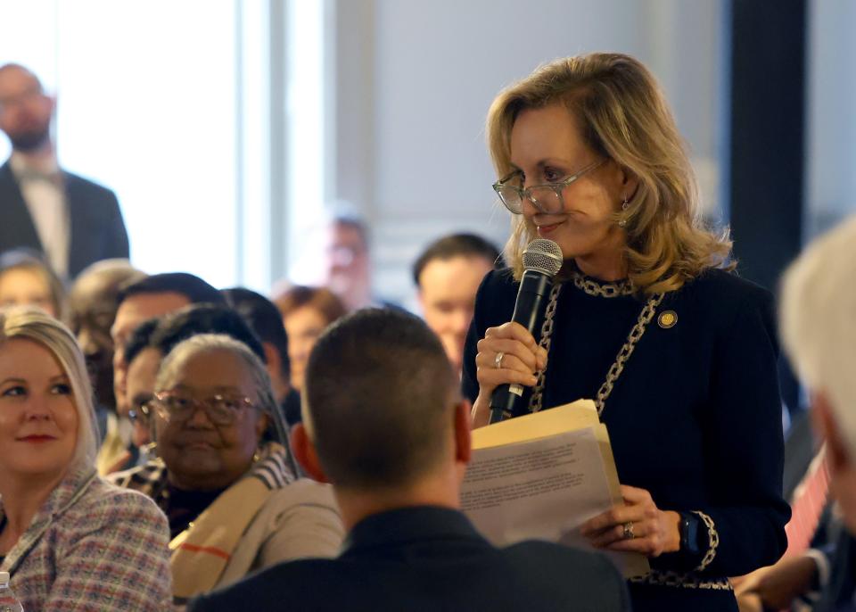 Rep. Allison Tant, D-Tallahassee, reads a resolution celebrating Tallahassee's bicentennial at the Historic Capitol. The Florida House of Representatives honored Tallahassee's 200th anniversary on Tuesday morning, Jan. 11, 2024.