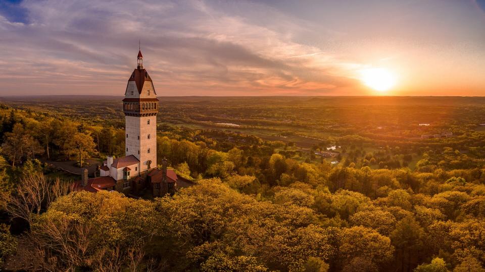 this beautiful tower sits on the Talcott mountain state park in Simsbury ct.