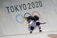 Kokona Hiraki of Japan competes in the women's park skateboarding prelims at the 2020 Summer Olympics, Wednesday, Aug. 4, 2021, in Tokyo, Japan. (AP Photo/Ben Curtis)