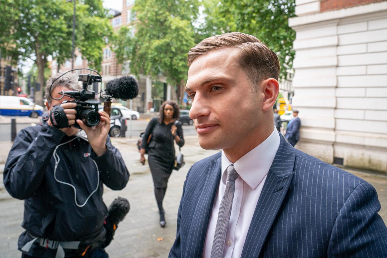 Lewis Hughes, 23, arrives at Westminster Magistrates’ Court in London, where he is charged with common assault, after the Chief Medical Officer for England Chris Whitty, was accosted in St James’s Park, central London, on Sunday June 27. Picture date: Friday July 30, 2021. (PA Wire)