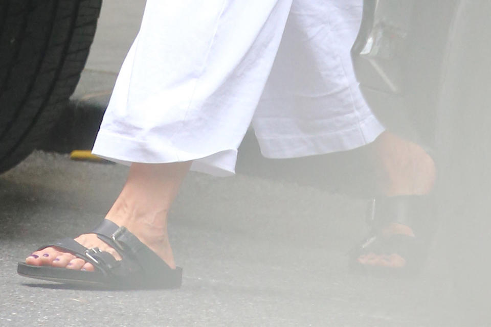 A closer view of Katie Holmes’ sandals. - Credit: AbacaPress/Splash News