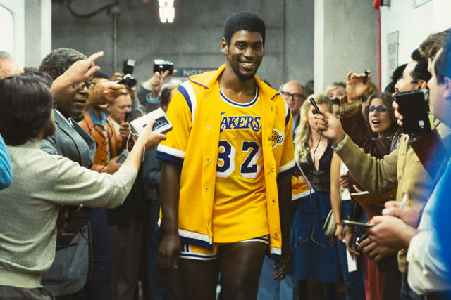 Quincy Isaiah as Magic Johnson in “Winning Time.” - Credit: Warrick Page/HBO