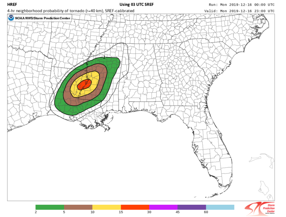 Tornado risk map