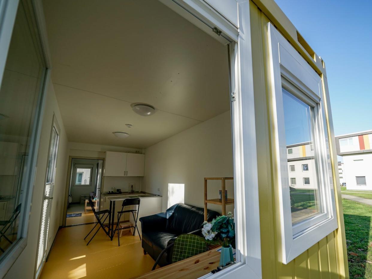 A container converted into a tiny house.