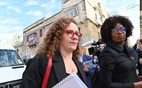 Members of the EU delegation, Sophia in't Veld (L) of the Renew Europe Group and Assita Kanko of European Conservatives and Reformists Group arrive for meetings in Valletta - Credit: AFP