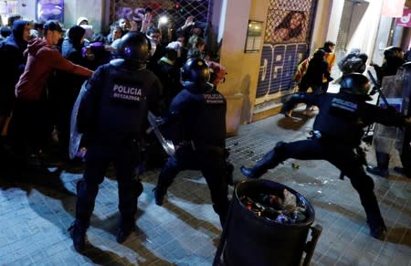 Separatists protest after a verdict in a trial over a banned Catalonia's independence referendum in Barcelona