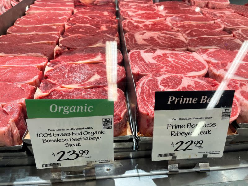 FILE PHOTO: Meat is seen in a supermarket as rising inflation affects consumer prices in Los Angeles