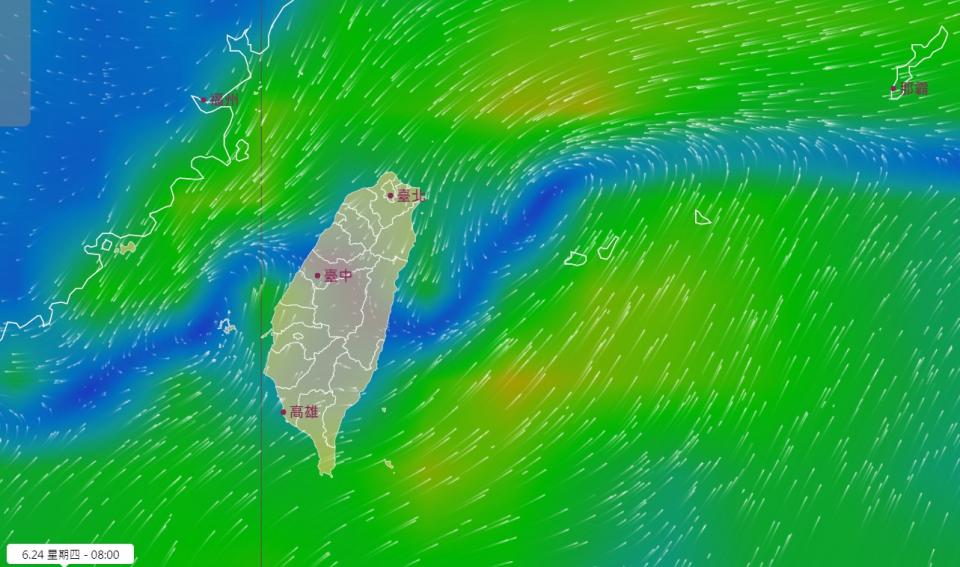 中央氣象局長鄭明典在臉書指出，中台灣上空南、北風交會的地方就是「鋒面」。   圖：翻攝自鄭明典臉書