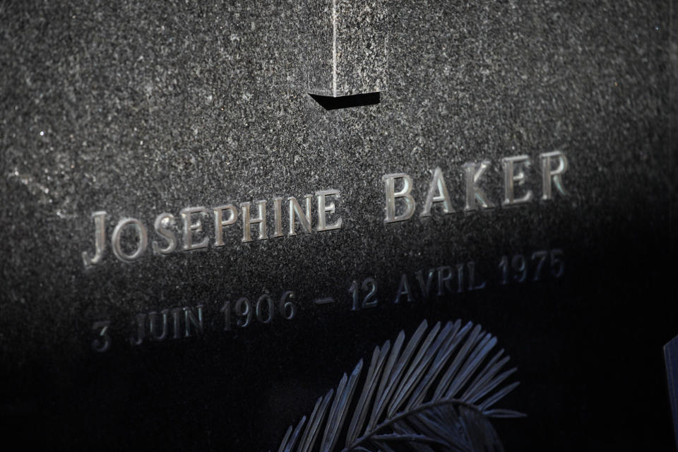 Josephine Baker's grave is pictured at the Monaco-Louis II Cemetery in Monaco, Monday, Nov. 29, 2021. France is inducting Missouri-born cabaret dancer Josephine Baker who was also a French World War II spy and civil rights activist into its Pantheon. She is the first Black woman honored in the final resting place of France’s most revered luminaries. A coffin carrying soils from places where Baker made her mark will be deposited Tuesday inside the domed Pantheon monument overlooking the Left Bank of Paris. (AP Photo/Daniel Cole)