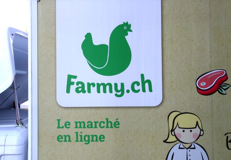 A logo of Farmy.ch, an online shop for home delivery of regional and organic products, is pictured on a van during the coronavirus disease (COVID-19) outbreak