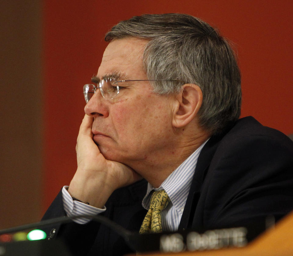 Committee member Rep. Rush Holt, D-N.J., listens to testimony before a Subcommittee on Energy and Mineral Resources on proposed nationwide drilling rules on hydraulic fracturing at the Capitol in Denver on Wednesday, May 2, 2012. (AP Photo/Ed Andrieski)