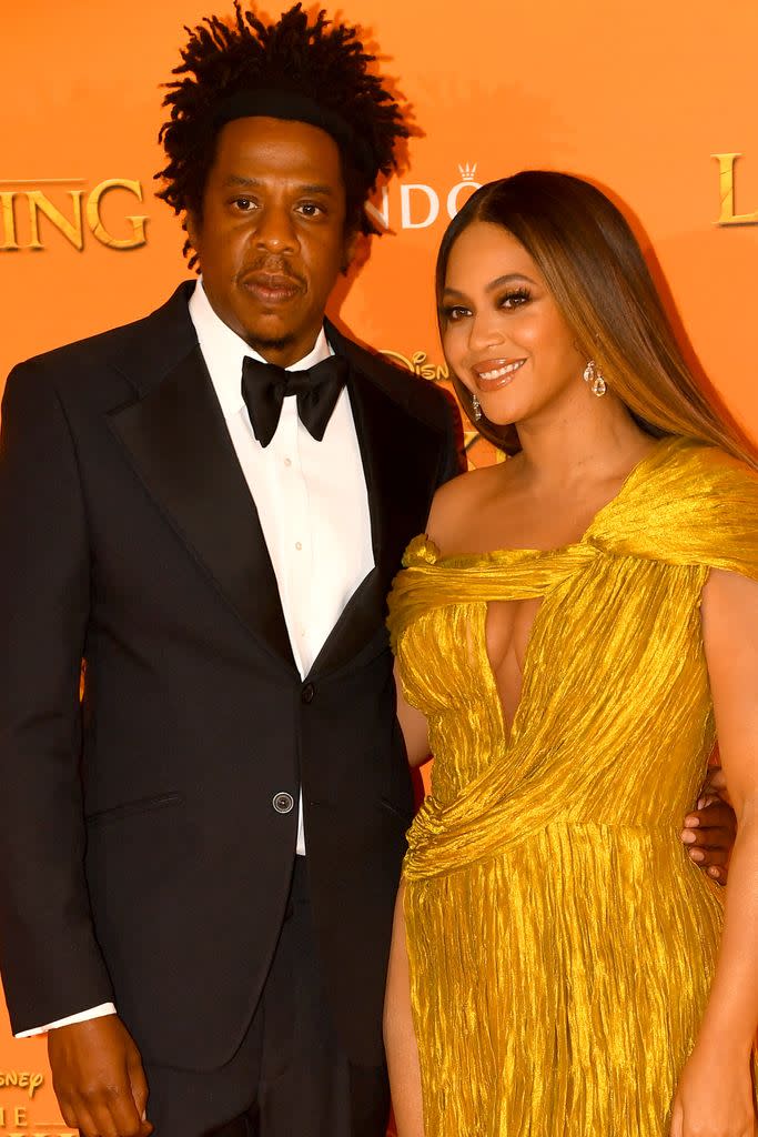 Jay Z and Beyonce Knowles-Carter attend "The Lion King" European Premiere at Leicester Square on July 14, 2019 in London, England