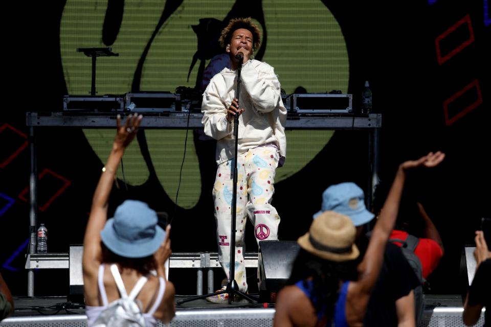 Malachiii performs at the Leimert Park Juneteenth Festival in Leimert Park Village.