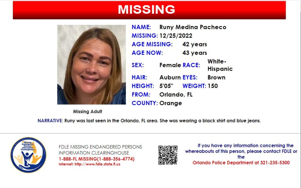 Runy Medina Pacheco was last seen in the Orlando area on Dec. 25, 2022.