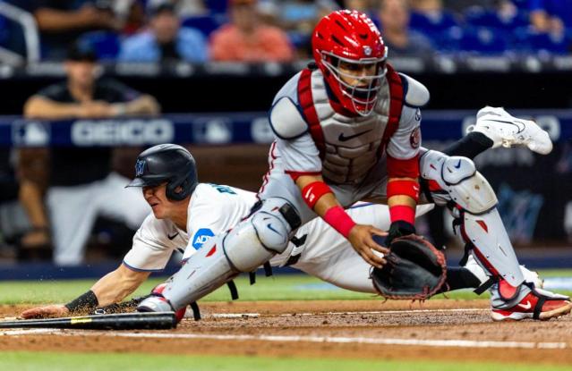 Miami Marlins' Peyton Burdick plays during the third inning of a
