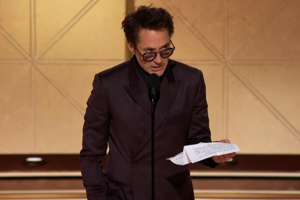 <p>CBS</p> Robert Downey Jr. at the 2024 Golden Globes on Jan. 7, 2024