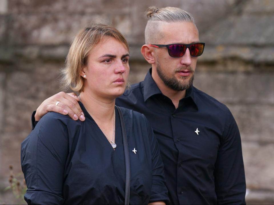 Lilia Valutyte’s mother Lina Savicke and step-father Aurelijus Savickas at her funeral (Joe Giddens/PA)