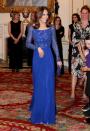 <p>The Duchess wore a sparkling, long-sleeved gown while hosting a gala dinner at Buckingham Palace. The event celebrated the 25th anniversary of Place2Be, an organization which supports childhood mental health. </p>