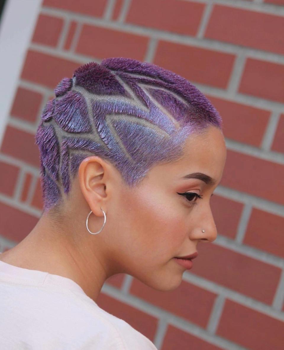 Inspired by floral mandala designs this purple buzz cut got a holographic update with the help of IGK's Foamo product. Find out how the look was achieved right here.