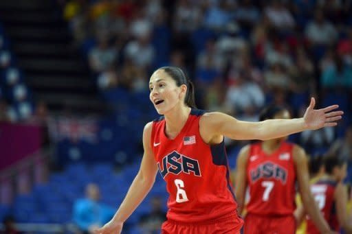 American Sue Bird ceberates after scoring during her women's basketball semi-final against Australia at the London Olympics on August 9. "France is that team that is on fire. It's the team that's got that buzz around them," she said of Saturday's final