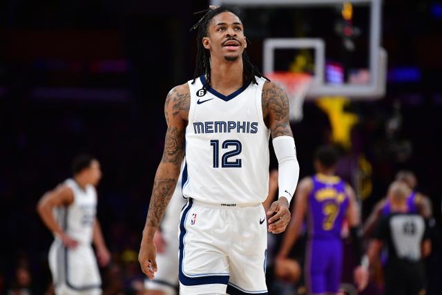 Ja Morant of the Memphis Grizzlies reacts to play against the