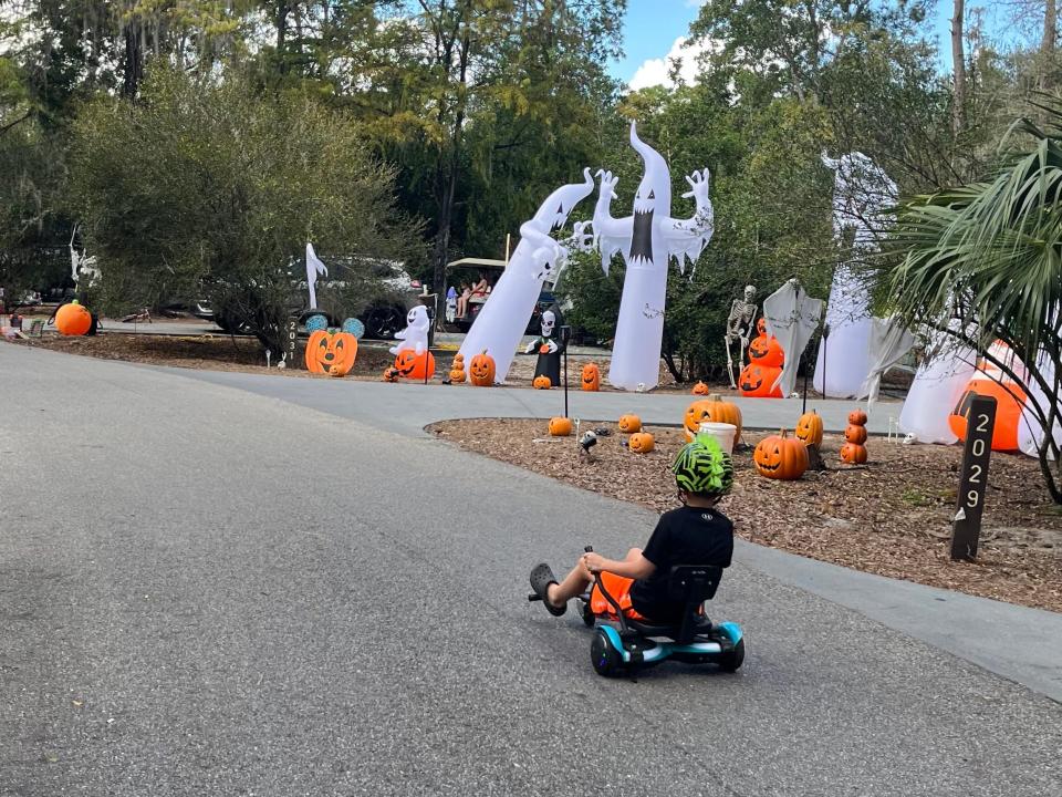 guests riding hoverboards at disney campgrounds