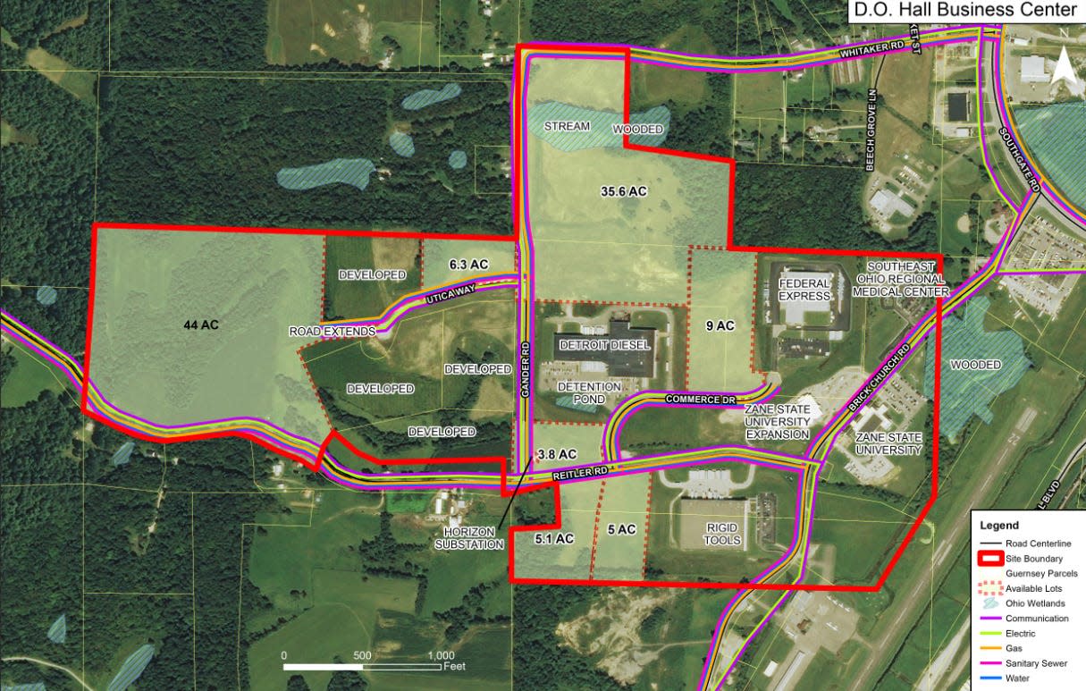 A 44-acre section at the western end of the D.O. Hall Business Park, as seen on the left side of the map, is the location for a proposed $3.5 million expansion project. A $2 million award submitted for funding through U.S. Cong. Bill Johnson's office and contained in the 2022 Consolidated Appropriations Act was approved last month when President Joe Biden signed it into law.