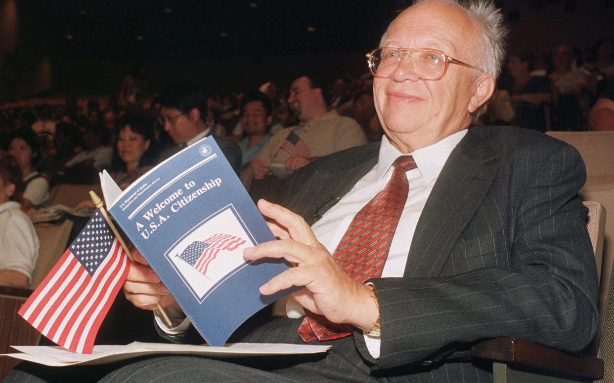 Sergei Khrushchev waiting to be sworn in as an American citizen during a ceremony in Rhode Island  - JOHN MOTTERN /AFP/Getty 