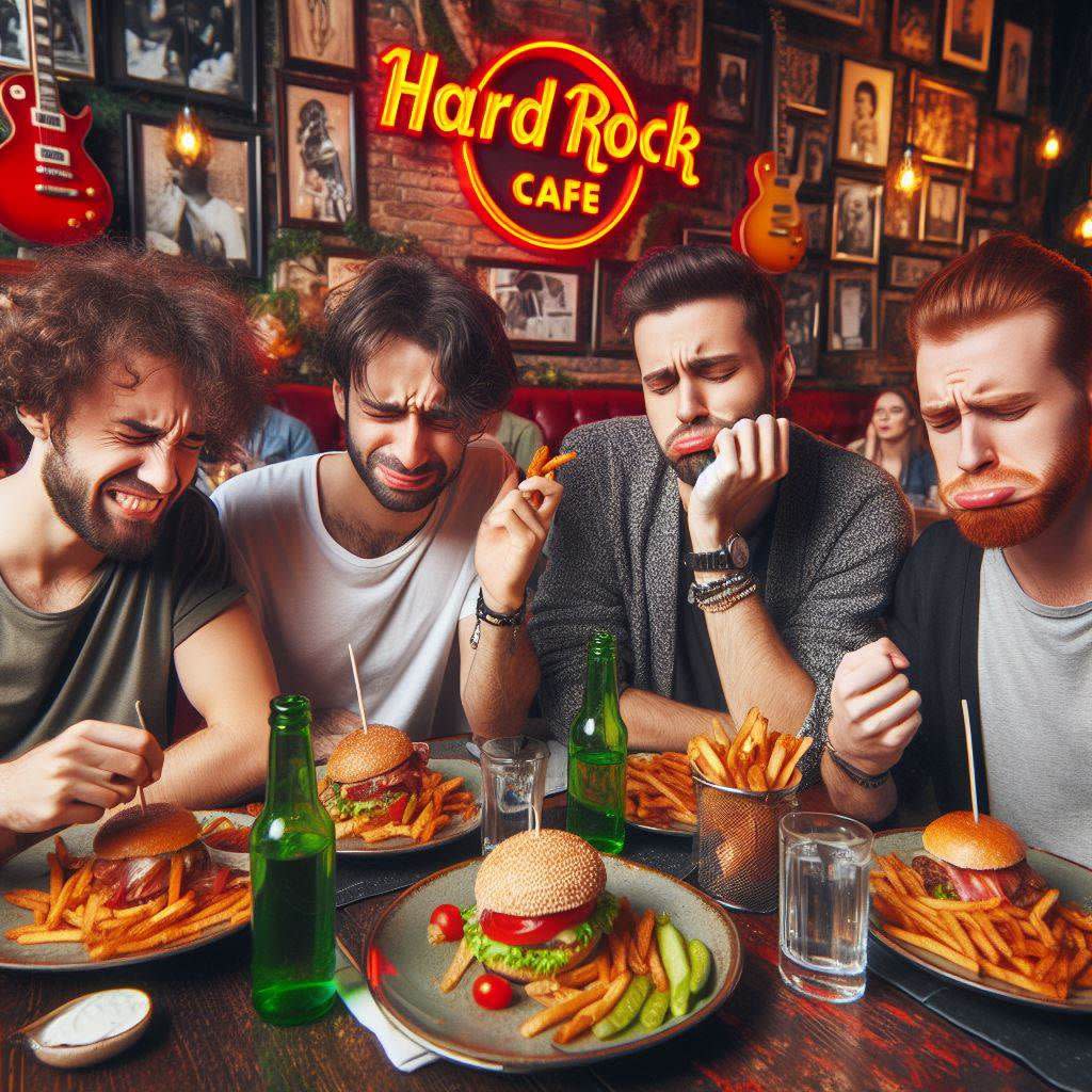 Friends eating at a Hard Rock Cafe