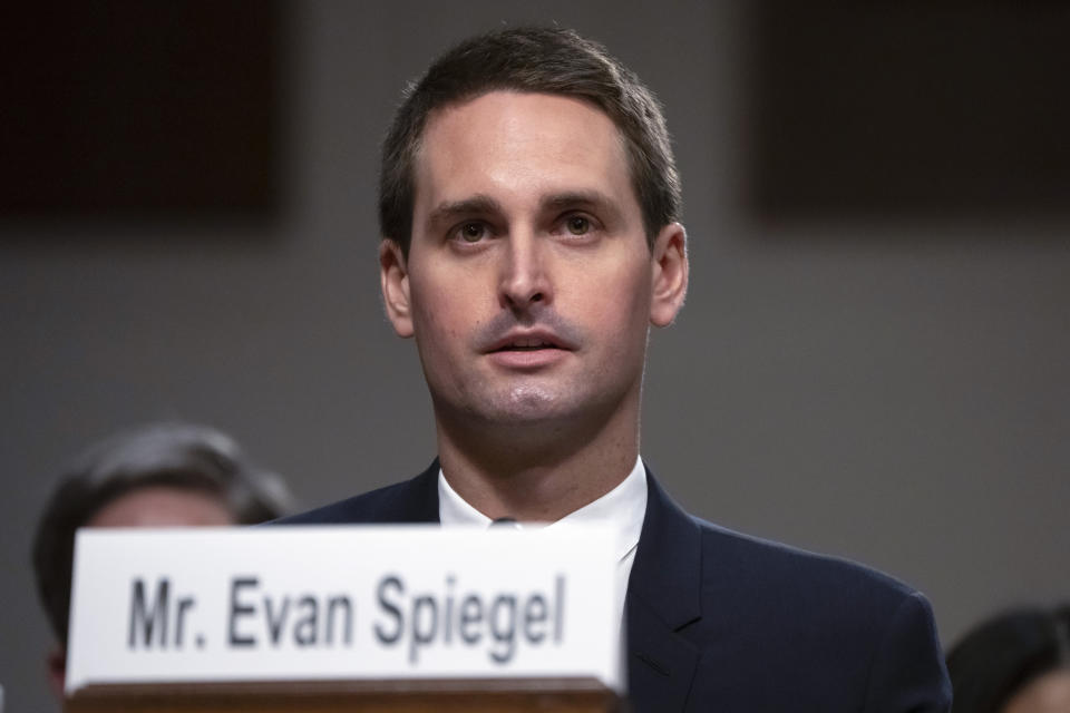 Snapchat CEO Evan Spiegel speaks during the Judiciary Committee hearing on Wednesday.