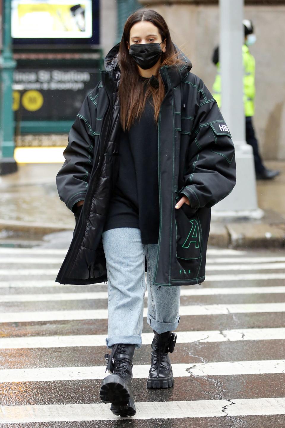 <p>Rosalía wears an oversize coat while out and about in N.Y.C. on Tuesday. </p>