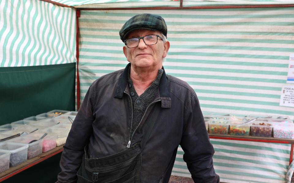 Kevin Hilliard photographed on his stall in Saxmundham, Suffolk