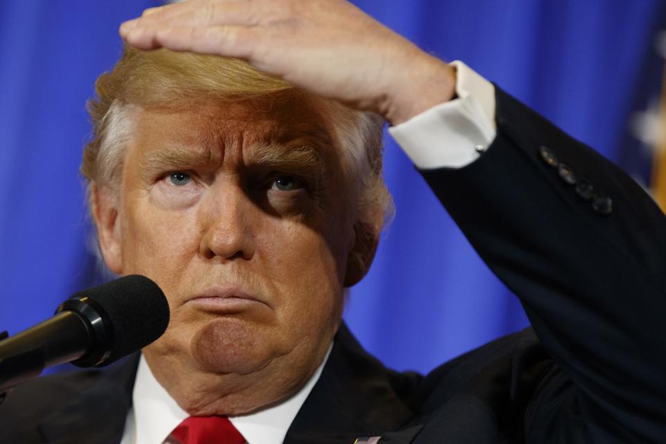 President-elect Donald Trump speaks during a news conference in the lobby of Trump Tower in New York, Wednesday, Jan. 11, 2017, in New York. (Photo: Evan Vucci/AP)