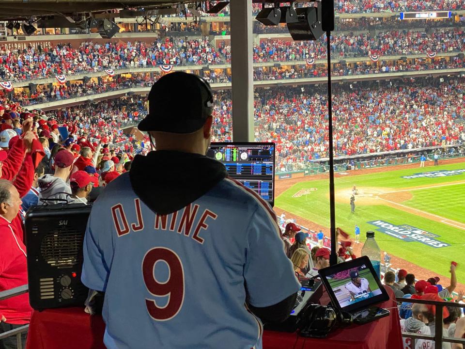 DJ N9NE plays for a packed house at Citizens Bank Park.
