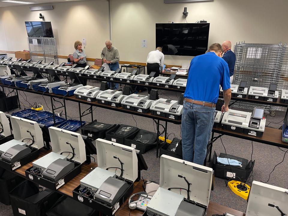 Rows and rows of ballot counters were lined up for testing.