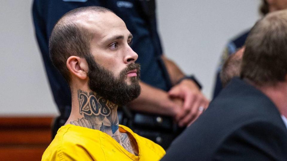 Nicholas Umphenour, the man who helped an Idaho inmate escape from a local hospital, appears for his arraignment at the Ada County Courthouse in Boise, Wednesday, May 29, 2024.