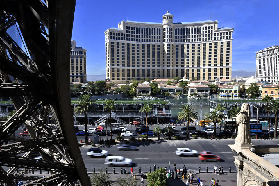 Luxury suites are seen in front of the Bellagio hotel and casino. These stands will house the Bellagio Fountain Club, a luxury viewing area for the race. 