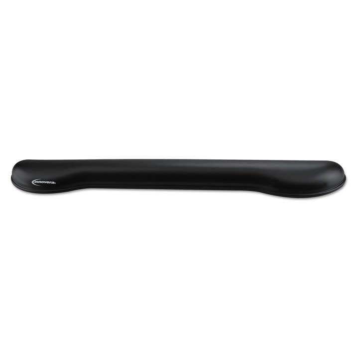 Ergonomic black wrist rest for keyboard on a white background