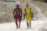 This image released by 20th Century Studios/Marvel Studios shows Ryan Reynolds as Deadpool/Wade Wilson and Hugh Jackman as Wolverine/Logan in a scene from "Deadpool & Wolverine." (20th Century Studios/Marvel Studios via AP)