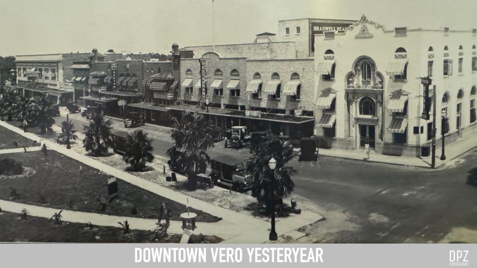 In starting off his proposed downtown Vero Beach master plan presentation Friday Feb. 9, 2024, city consultant Andres Duany showed this image of the east side of 14th Avenue downtown, likely in the 1930s. He cited, especially, the building heights, style and awnings. Much of the city's future should connect it with the past, he said.