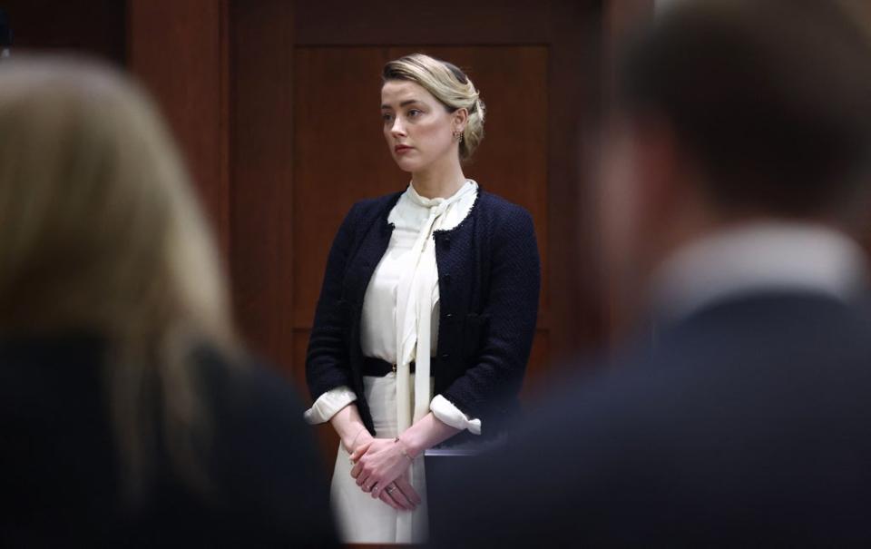 Amber Heard at the Fairfax County Courthouse in Fairfax, Virginia, on 5 May 2022 (JIM LO SCALZO/POOL/AFP via Getty Images)