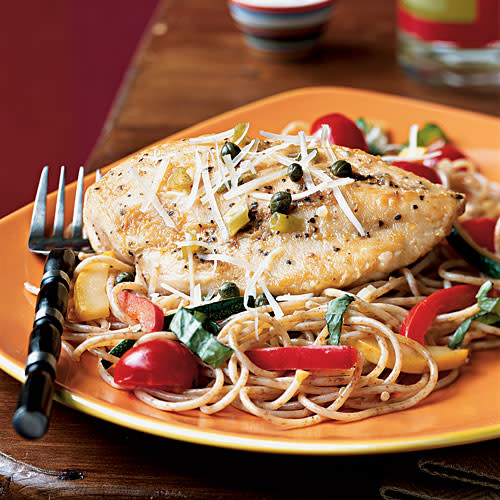 Chicken Piccata with Summer Vegetable Pasta