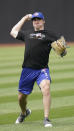 Toronto Blue Jays starting pitcher Ross Stripling warms up Saturday, May 29, 2021, in Cleveland. The baseball game between the Blue Jays and the Cleveland Indians was postponed due to inclement weather. The game will be rescheduled as a traditional doubleheader Sunday. (AP Photo/Tony Dejak)