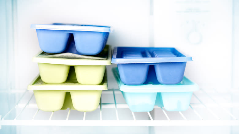 Ice cube trays in freezer