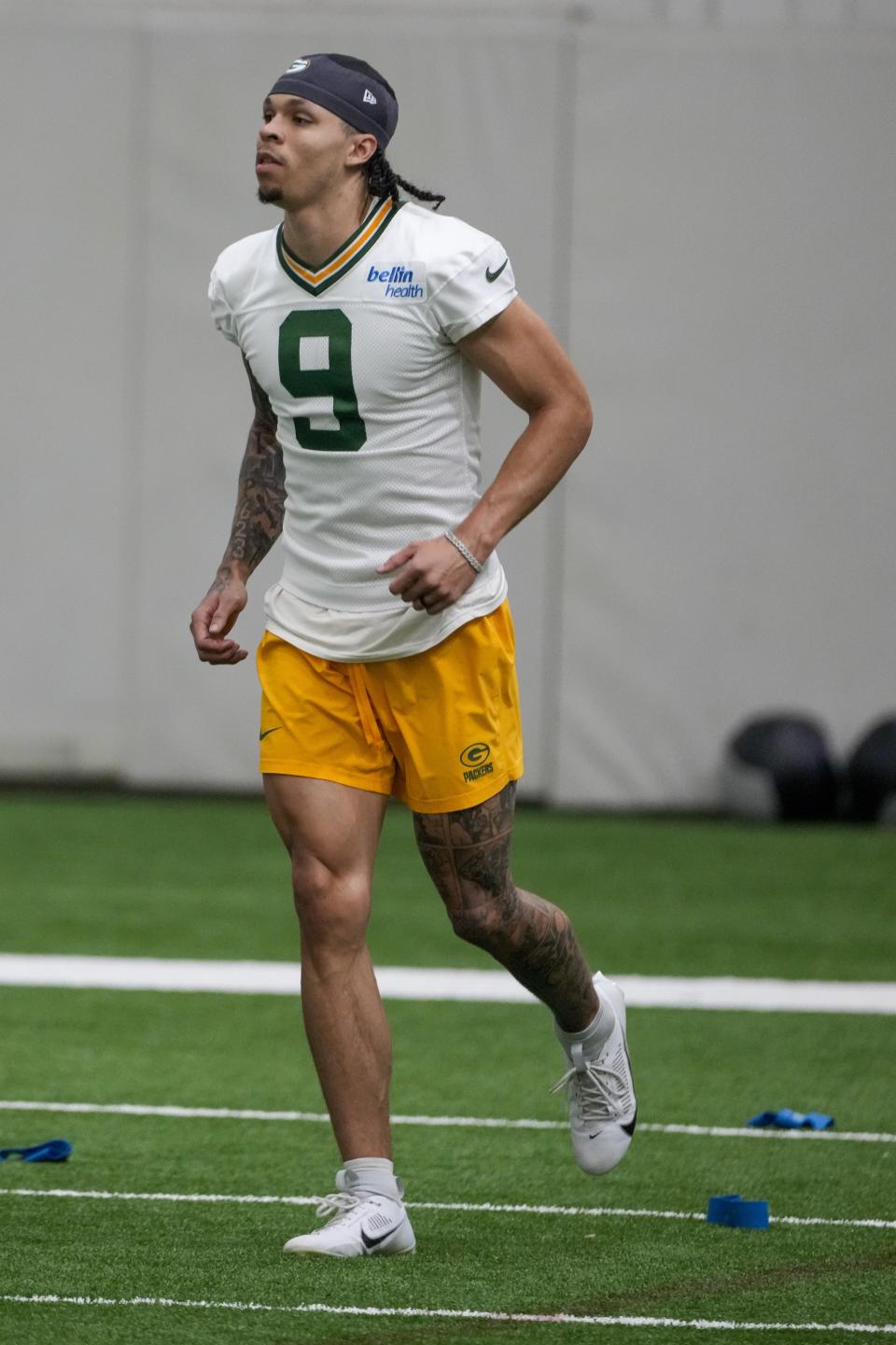 Green Bay Packers' Christian Watson runs during an NFL football practice session Tuesday, June 4, 2024, in Green Bay, Wis. (AP Photo/Morry Gash)