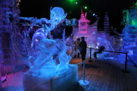 BRUGGE, BELGIUM - DECEMBER 05: Ice Sculptures are displayed at the Snow and Ice Sculpture Festival on December 5, 2012 in Brugge, Belgium. (Photo by Mark Renders/Getty Images)